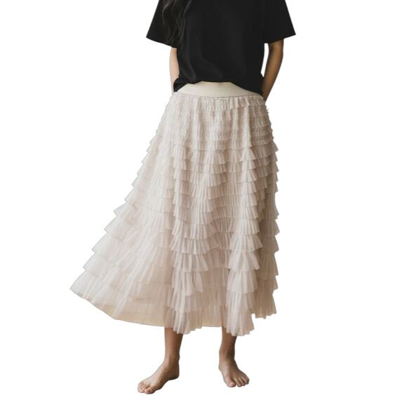 Tiered Textured Midi Skirt Blush Women's Size S/M - Picture 1 of 4